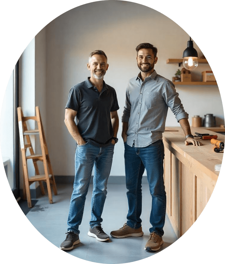 Two people grooming a dog